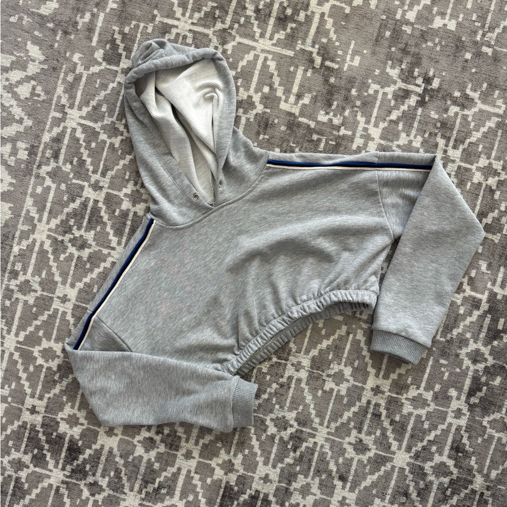 GUC M Forever 21 F21 Grey Marled Cropped Hoodie Blue Black White Stripes sleeve